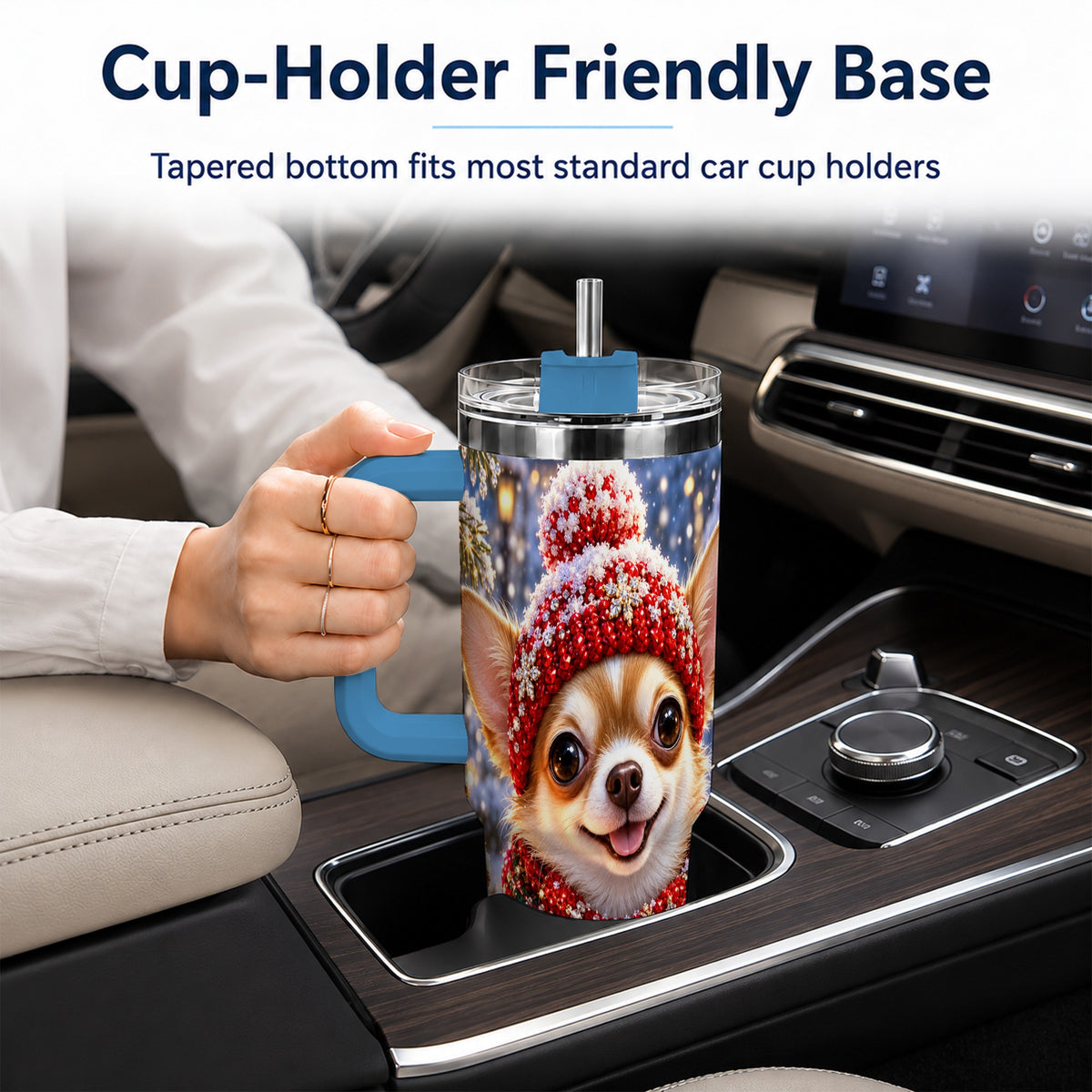 #pl[40oz|Blue] Christmas Chihuahua 40oz Tumbler, Winter Dog Stainless Steel Travel Cup