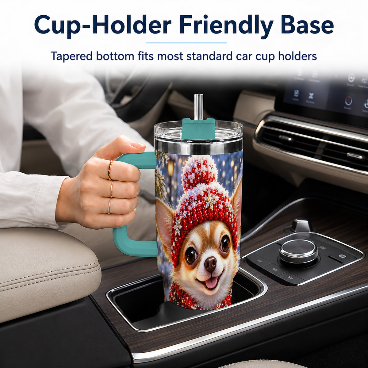 #pl[40oz|Green] Christmas Chihuahua 40oz Tumbler, Winter Dog Stainless Steel Travel Cup