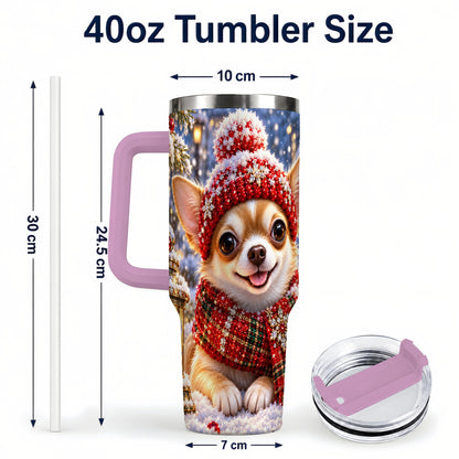 #pl[40oz|Pink] Christmas Chihuahua 40oz Tumbler, Winter Dog Stainless Steel Travel Cup