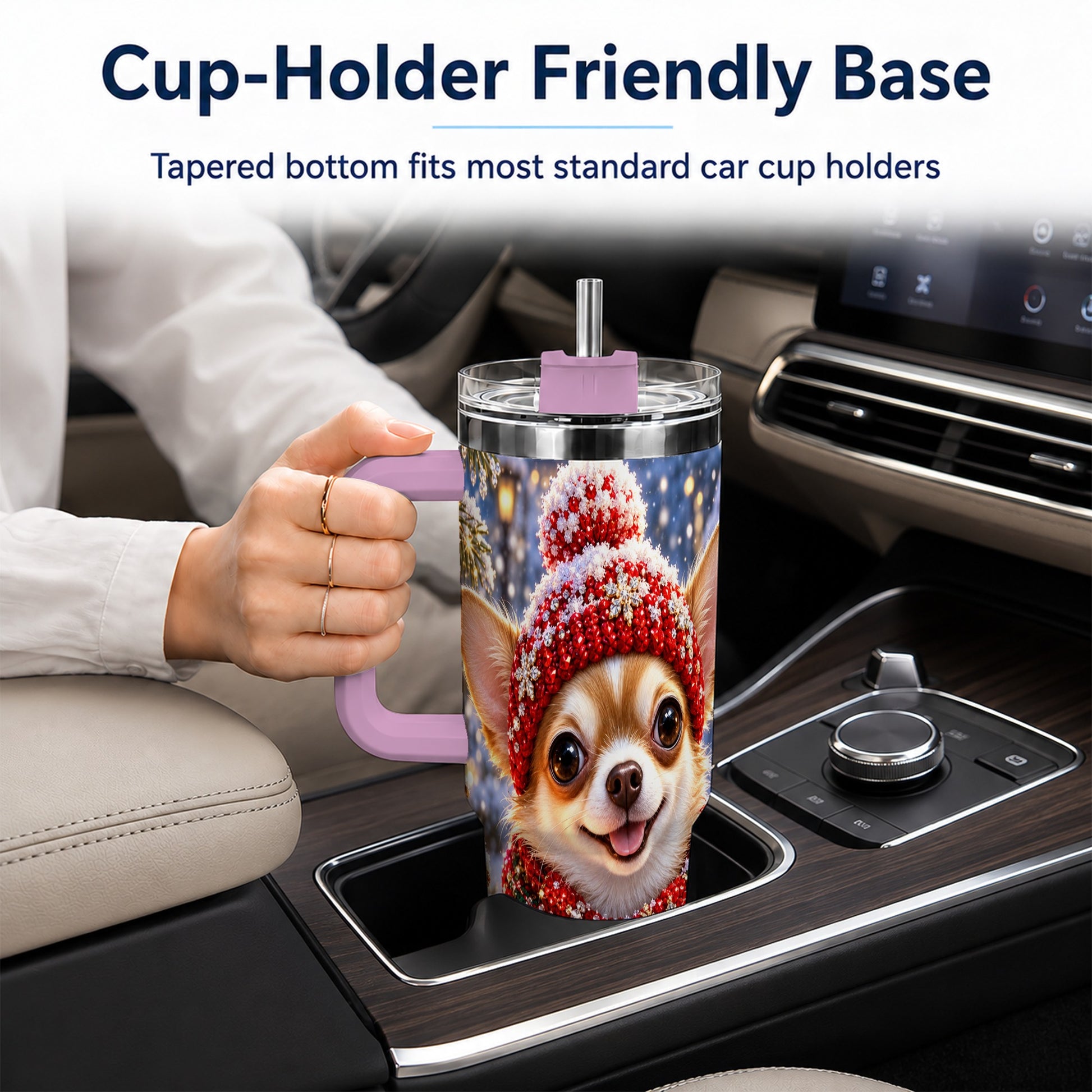 #pl[40oz|Pink] Christmas Chihuahua 40oz Tumbler, Winter Dog Stainless Steel Travel Cup