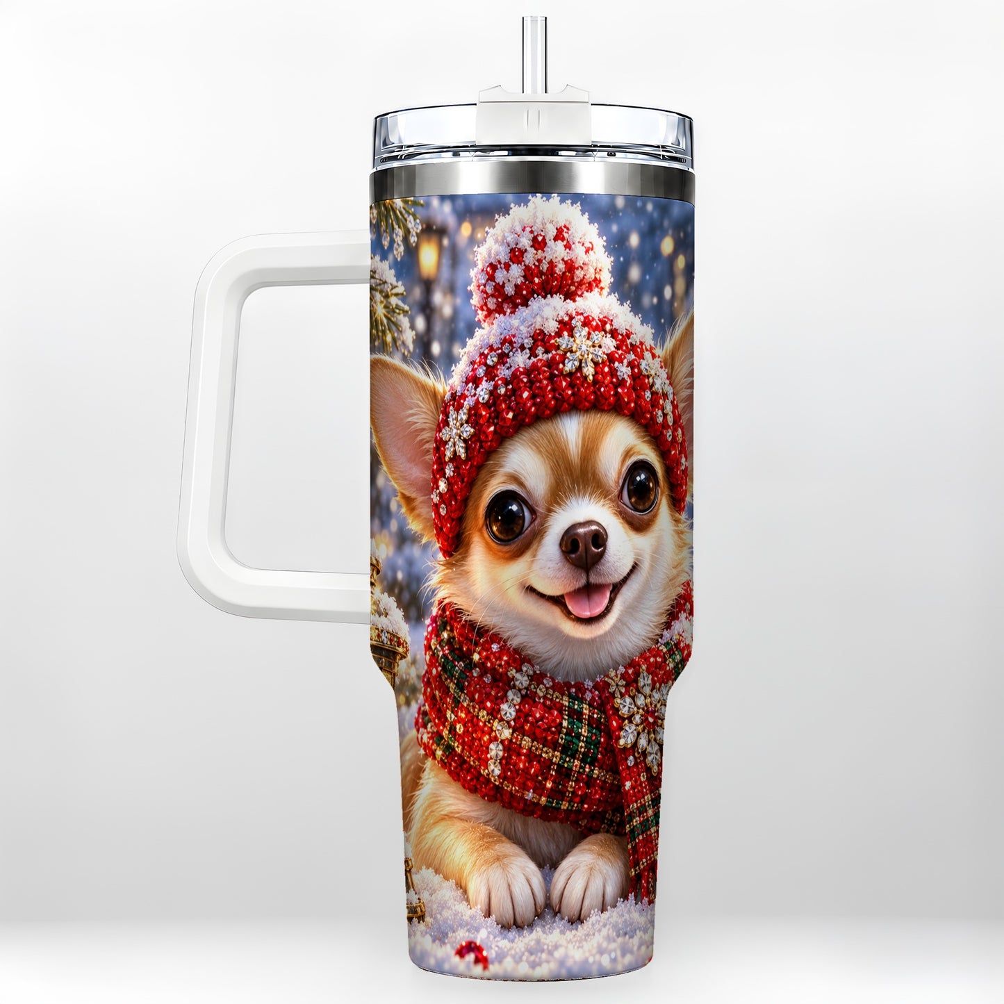 Christmas Chihuahua 40oz Tumbler, Winter Dog Stainless Steel Travel Cup