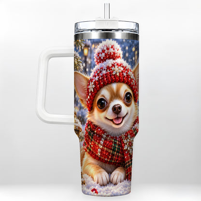 Christmas Chihuahua 40oz Tumbler, Winter Dog Stainless Steel Travel Cup