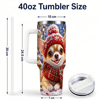 #pl[40oz|White] Christmas Chihuahua 40oz Tumbler, Winter Dog Stainless Steel Travel Cup