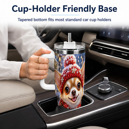 #pl[40oz|White] Christmas Chihuahua 40oz Tumbler, Winter Dog Stainless Steel Travel Cup