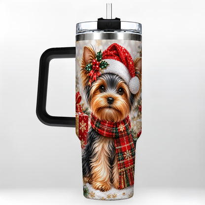 #pl[40oz|Black] Christmas Yorkie 40oz Tumbler, Santa Dog Stainless Steel Travel Cup