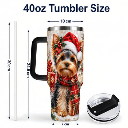 #pl[40oz|Black] Christmas Yorkie 40oz Tumbler, Santa Dog Stainless Steel Travel Cup