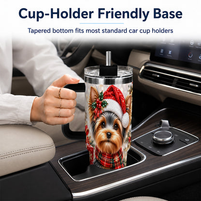 #pl[40oz|Black] Christmas Yorkie 40oz Tumbler, Santa Dog Stainless Steel Travel Cup