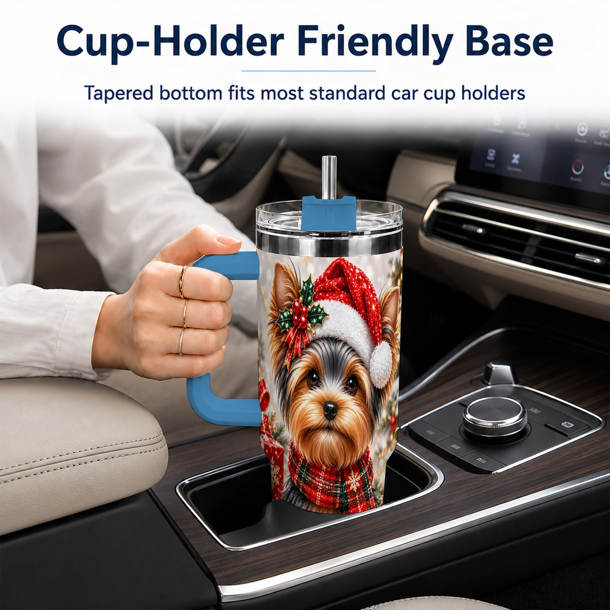 #pl[40oz|Blue] Christmas Yorkie 40oz Tumbler, Santa Dog Stainless Steel Travel Cup