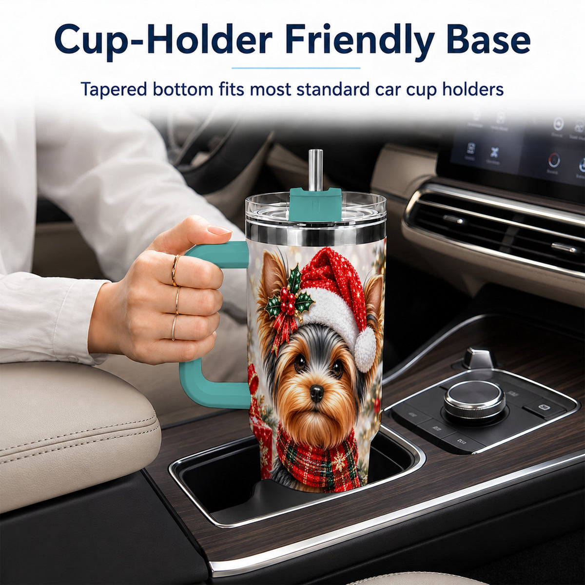 #pl[40oz|Green] Christmas Yorkie 40oz Tumbler, Santa Dog Stainless Steel Travel Cup