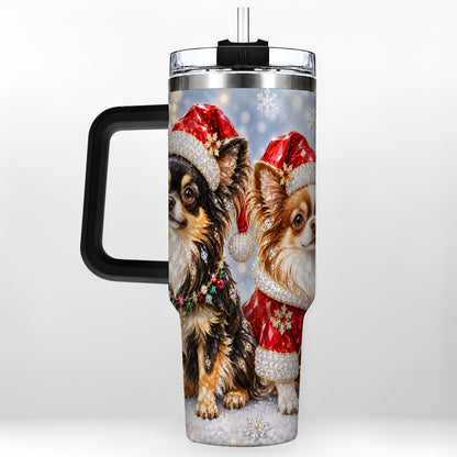 #pl[40oz|Black] Christmas Chihuahua 40oz Tumbler, Jeweled Dog Stainless Steel Travel Cup