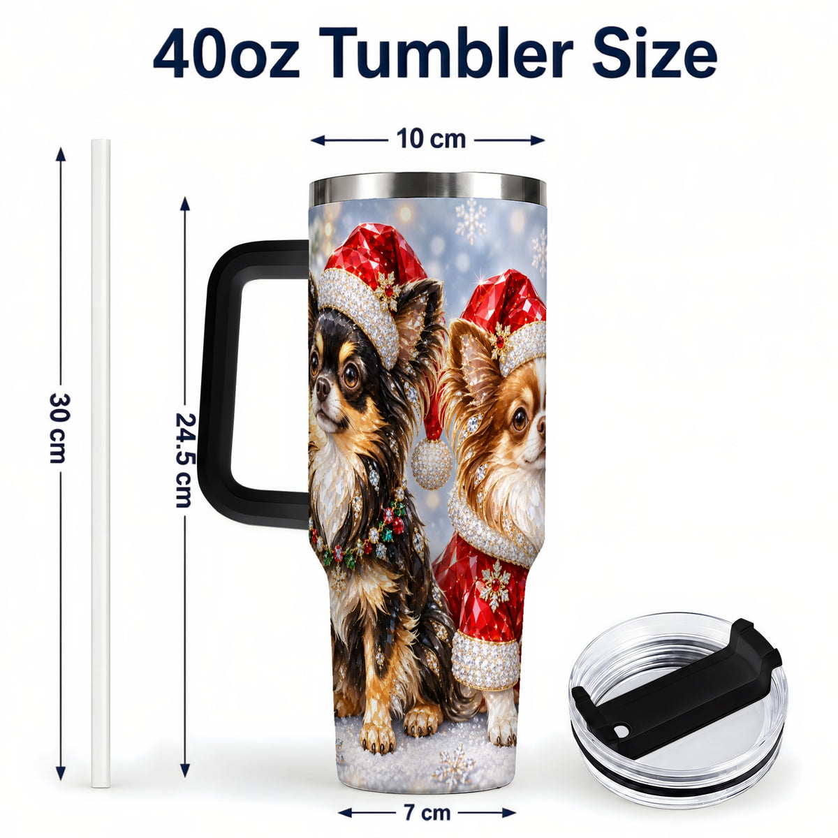 #pl[40oz|Black] Christmas Chihuahua 40oz Tumbler, Jeweled Dog Stainless Steel Travel Cup