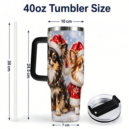 #pl[40oz|Black] Christmas Chihuahua 40oz Tumbler, Jeweled Dog Stainless Steel Travel Cup