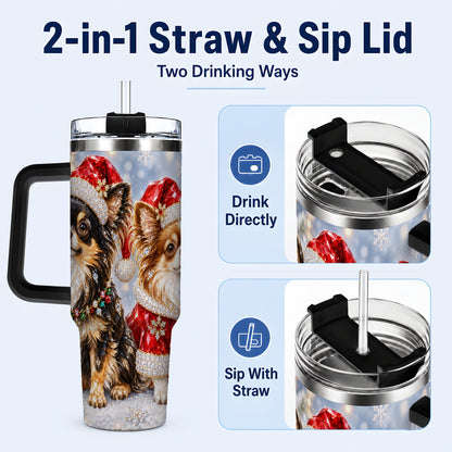 #pl[40oz|Black] Christmas Chihuahua 40oz Tumbler, Jeweled Dog Stainless Steel Travel Cup