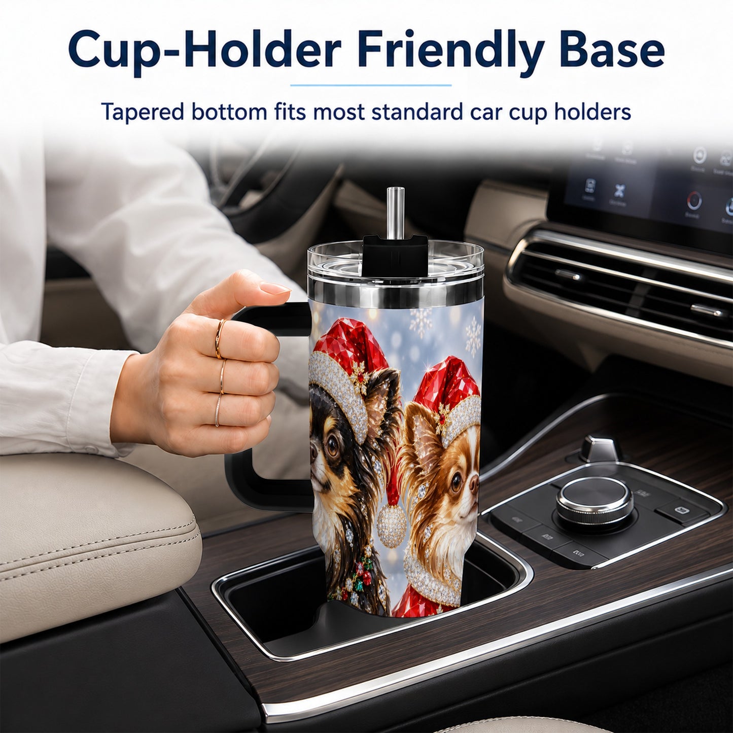 #pl[40oz|Black] Christmas Chihuahua 40oz Tumbler, Jeweled Dog Stainless Steel Travel Cup