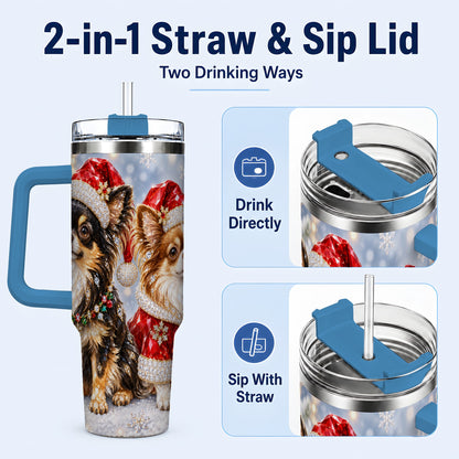 #pl[40oz|Blue] Christmas Chihuahua 40oz Tumbler, Jeweled Dog Stainless Steel Travel Cup