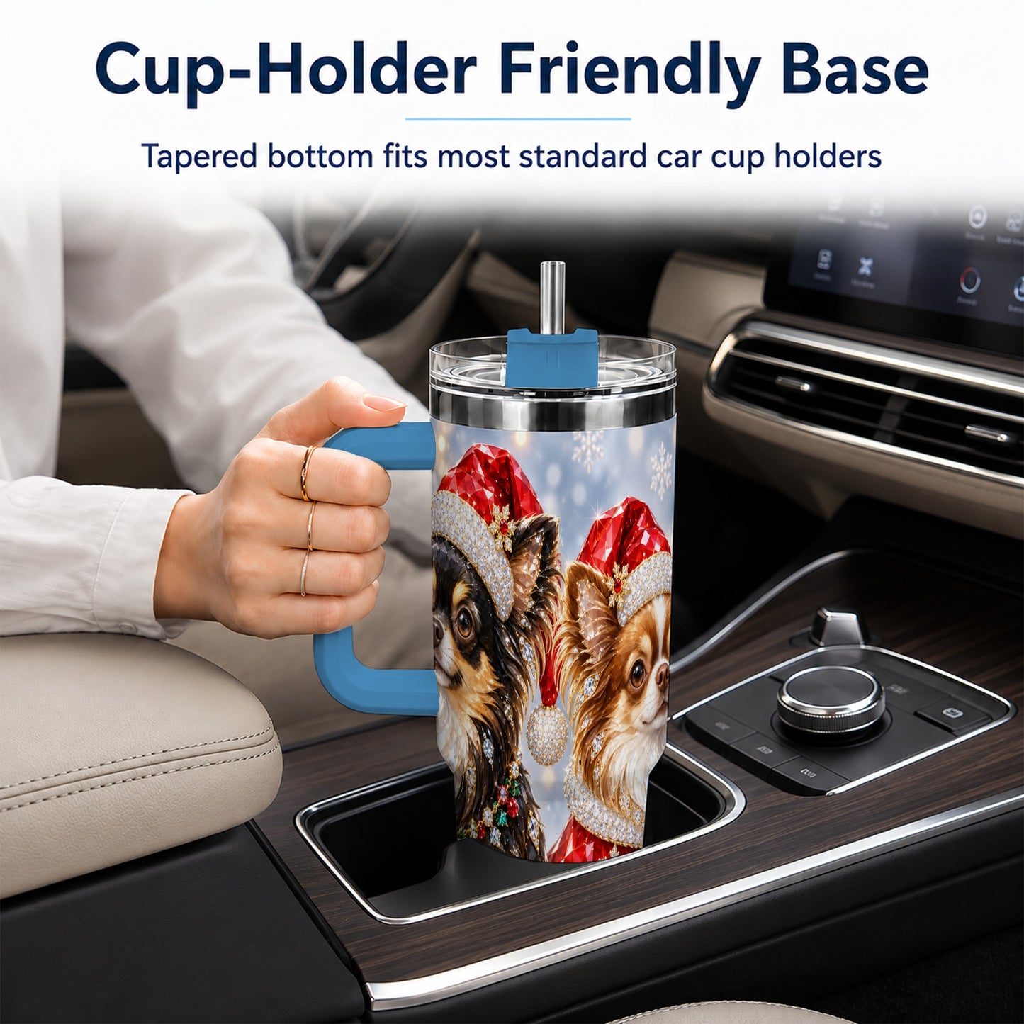#pl[40oz|Blue] Christmas Chihuahua 40oz Tumbler, Jeweled Dog Stainless Steel Travel Cup