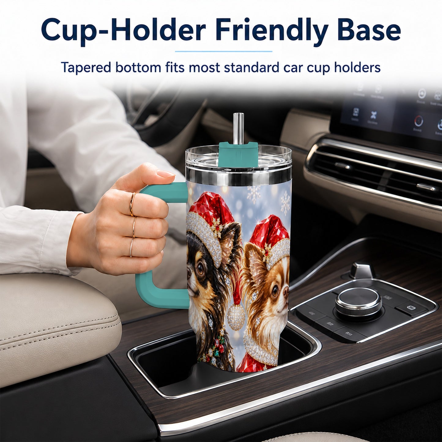 #pl[40oz|Green] Christmas Chihuahua 40oz Tumbler, Jeweled Dog Stainless Steel Travel Cup