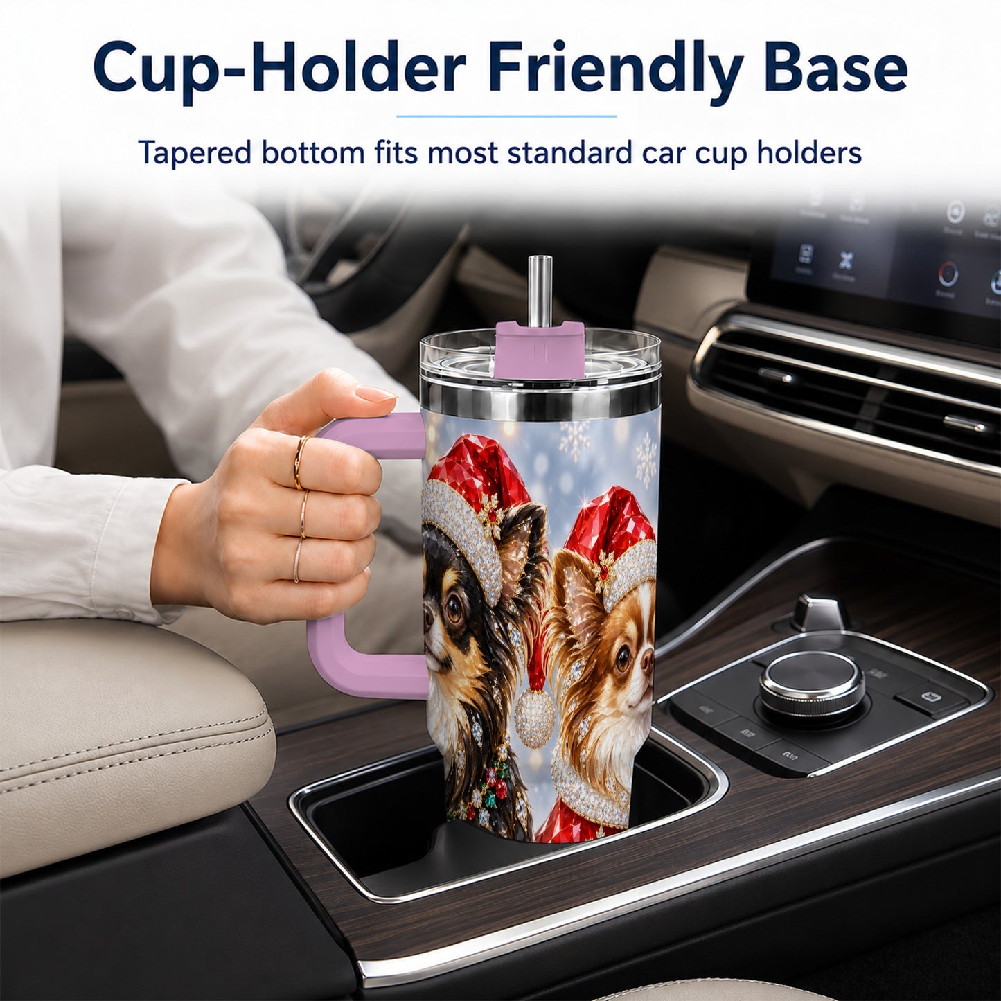 #pl[40oz|Pink] Christmas Chihuahua 40oz Tumbler, Jeweled Dog Stainless Steel Travel Cup