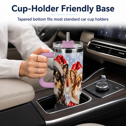 #pl[40oz|Pink] Christmas Chihuahua 40oz Tumbler, Jeweled Dog Stainless Steel Travel Cup
