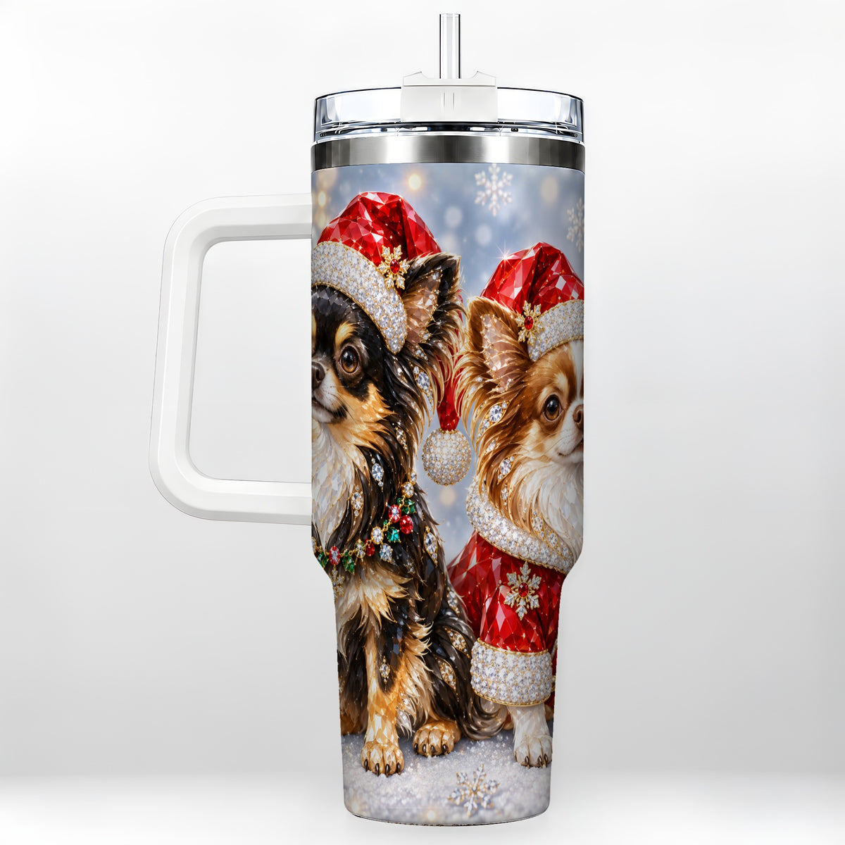 Christmas Chihuahua 40oz Tumbler, Jeweled Dog Stainless Steel Travel Cup