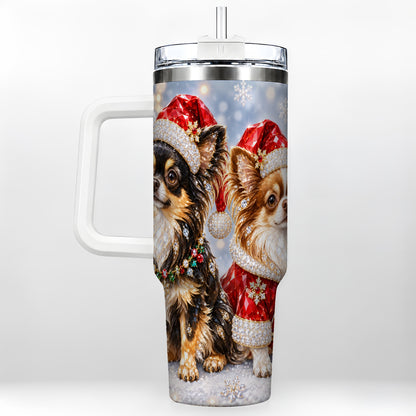 Christmas Chihuahua 40oz Tumbler, Jeweled Dog Stainless Steel Travel Cup