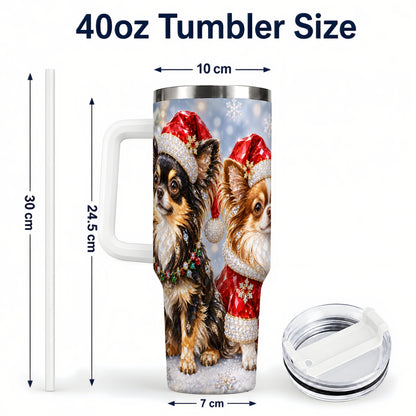 #pl[40oz|White] Christmas Chihuahua 40oz Tumbler, Jeweled Dog Stainless Steel Travel Cup