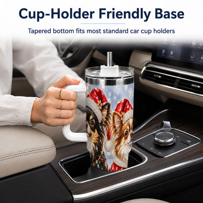 #pl[40oz|White] Christmas Chihuahua 40oz Tumbler, Jeweled Dog Stainless Steel Travel Cup