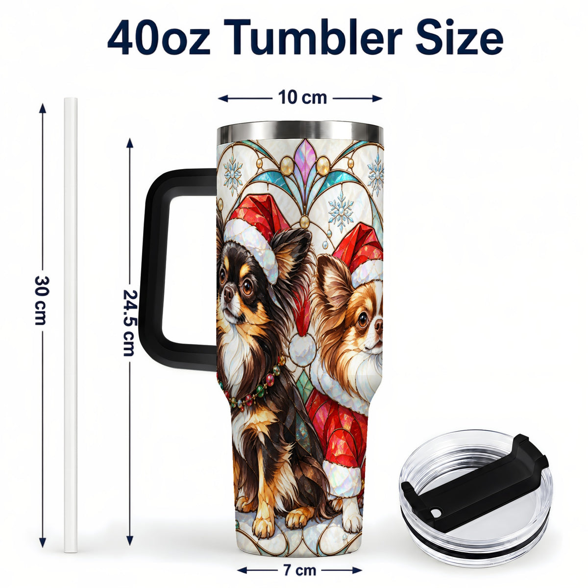 #pl[40oz|Black] Christmas Chihuahua 40oz Tumbler, Art Nouveau Stainless Steel Travel Cup
