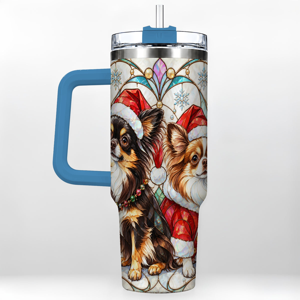 #pl[40oz|Blue] Christmas Chihuahua 40oz Tumbler, Art Nouveau Stainless Steel Travel Cup