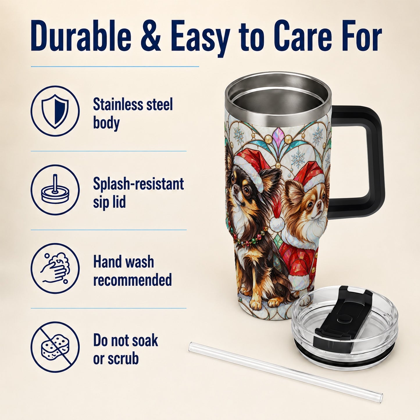 #pl[40oz|Black] Christmas Chihuahua 40oz Tumbler, Art Nouveau Stainless Steel Travel Cup