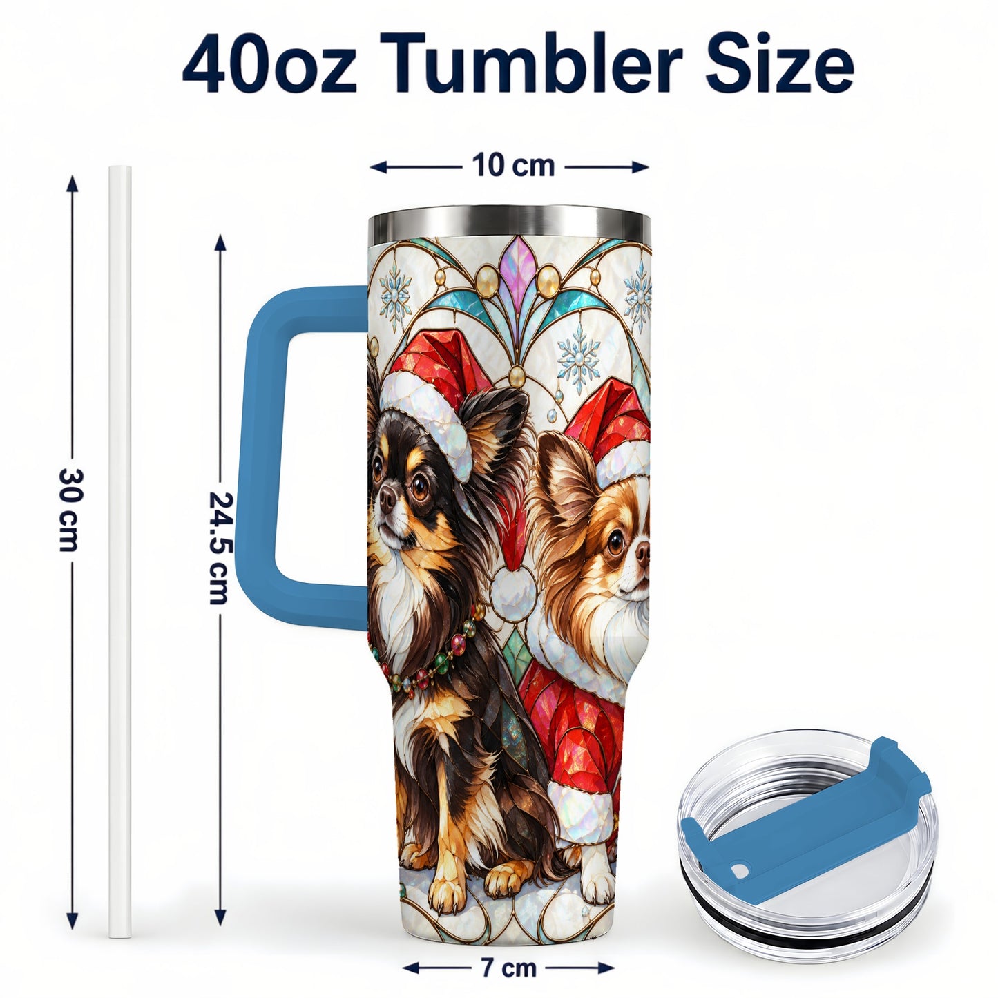 #pl[40oz|Blue] Christmas Chihuahua 40oz Tumbler, Art Nouveau Stainless Steel Travel Cup