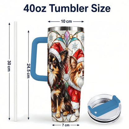 #pl[40oz|Blue] Christmas Chihuahua 40oz Tumbler, Art Nouveau Stainless Steel Travel Cup