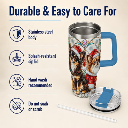 #pl[40oz|Blue] Christmas Chihuahua 40oz Tumbler, Art Nouveau Stainless Steel Travel Cup