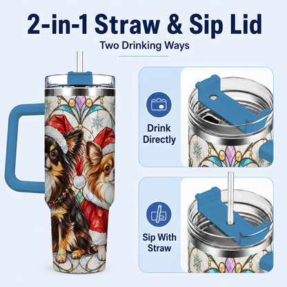 #pl[40oz|Blue] Christmas Chihuahua 40oz Tumbler, Art Nouveau Stainless Steel Travel Cup