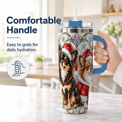 #pl[40oz|Blue] Christmas Chihuahua 40oz Tumbler, Art Nouveau Stainless Steel Travel Cup