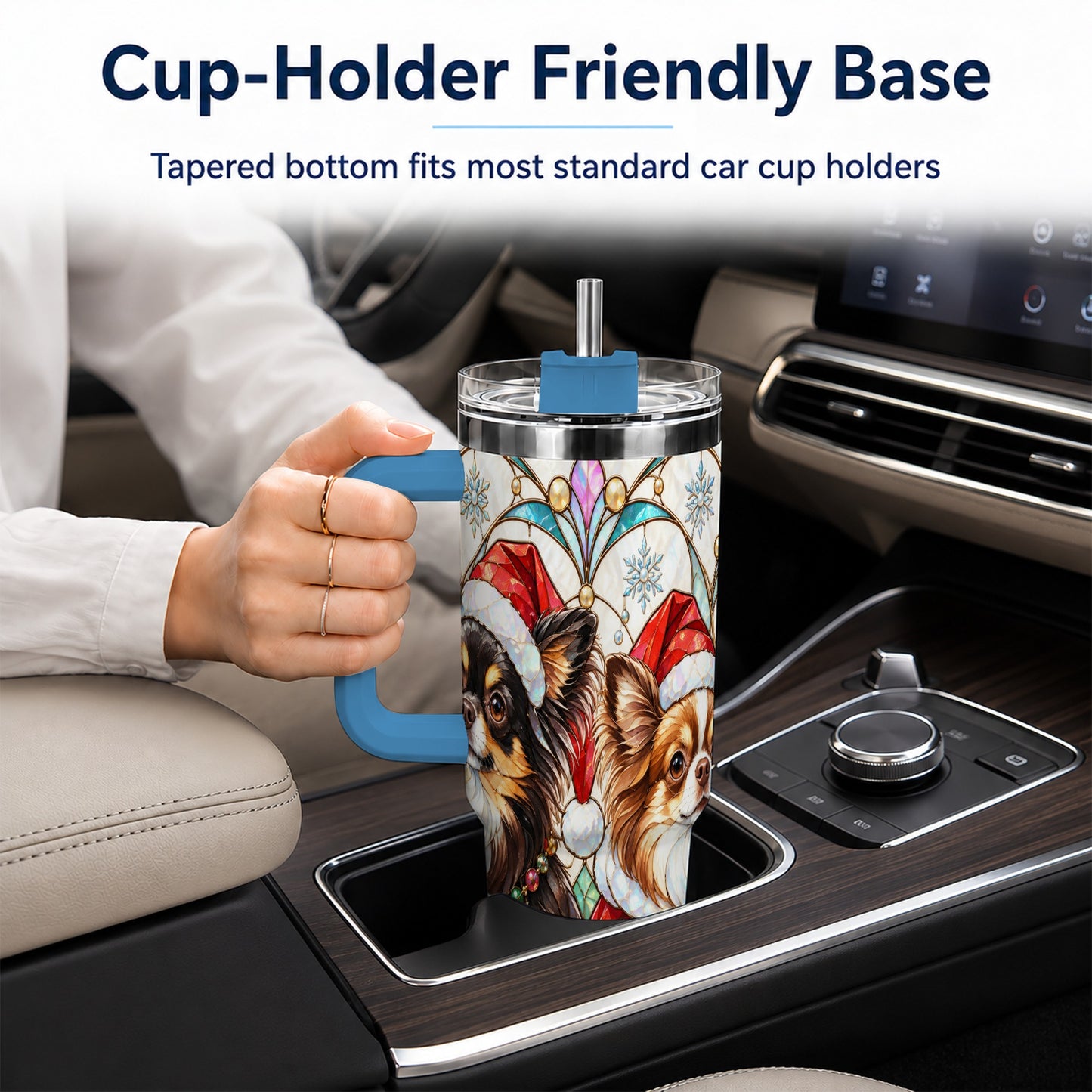 #pl[40oz|Blue] Christmas Chihuahua 40oz Tumbler, Art Nouveau Stainless Steel Travel Cup