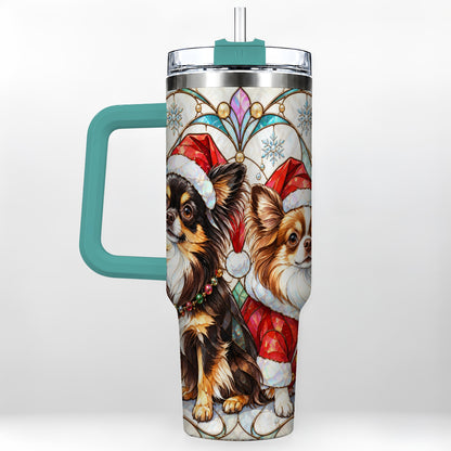 #pl[40oz|Green] Christmas Chihuahua 40oz Tumbler, Art Nouveau Stainless Steel Travel Cup