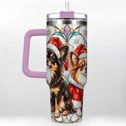 #pl[40oz|Pink] Christmas Chihuahua 40oz Tumbler, Art Nouveau Stainless Steel Travel Cup