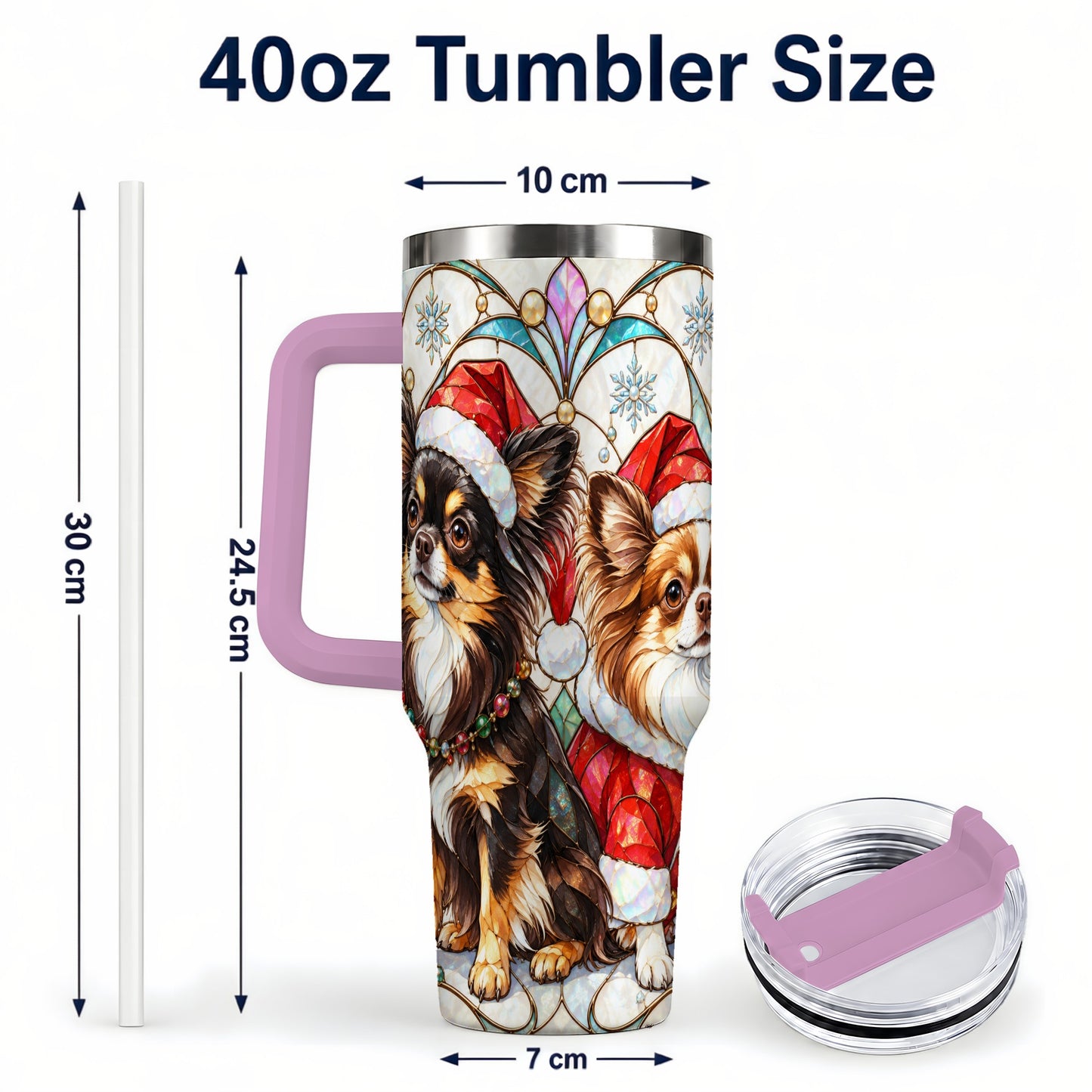 #pl[40oz|Pink] Christmas Chihuahua 40oz Tumbler, Art Nouveau Stainless Steel Travel Cup