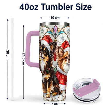 #pl[40oz|Pink] Christmas Chihuahua 40oz Tumbler, Art Nouveau Stainless Steel Travel Cup