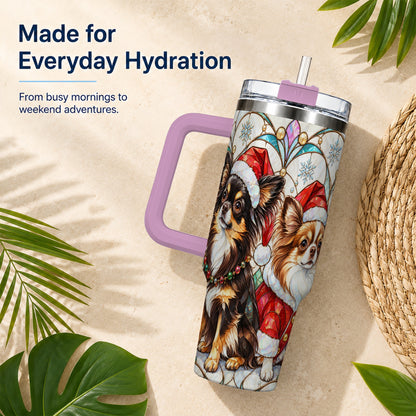 #pl[40oz|Pink] Christmas Chihuahua 40oz Tumbler, Art Nouveau Stainless Steel Travel Cup
