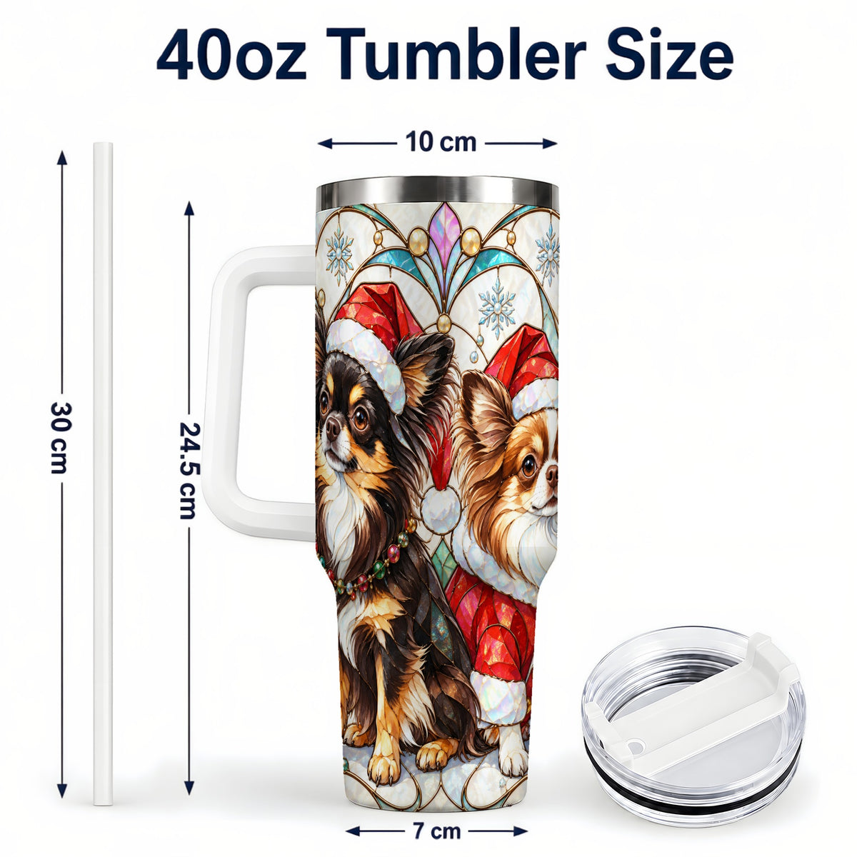 #pl[40oz|White] Christmas Chihuahua 40oz Tumbler, Art Nouveau Stainless Steel Travel Cup