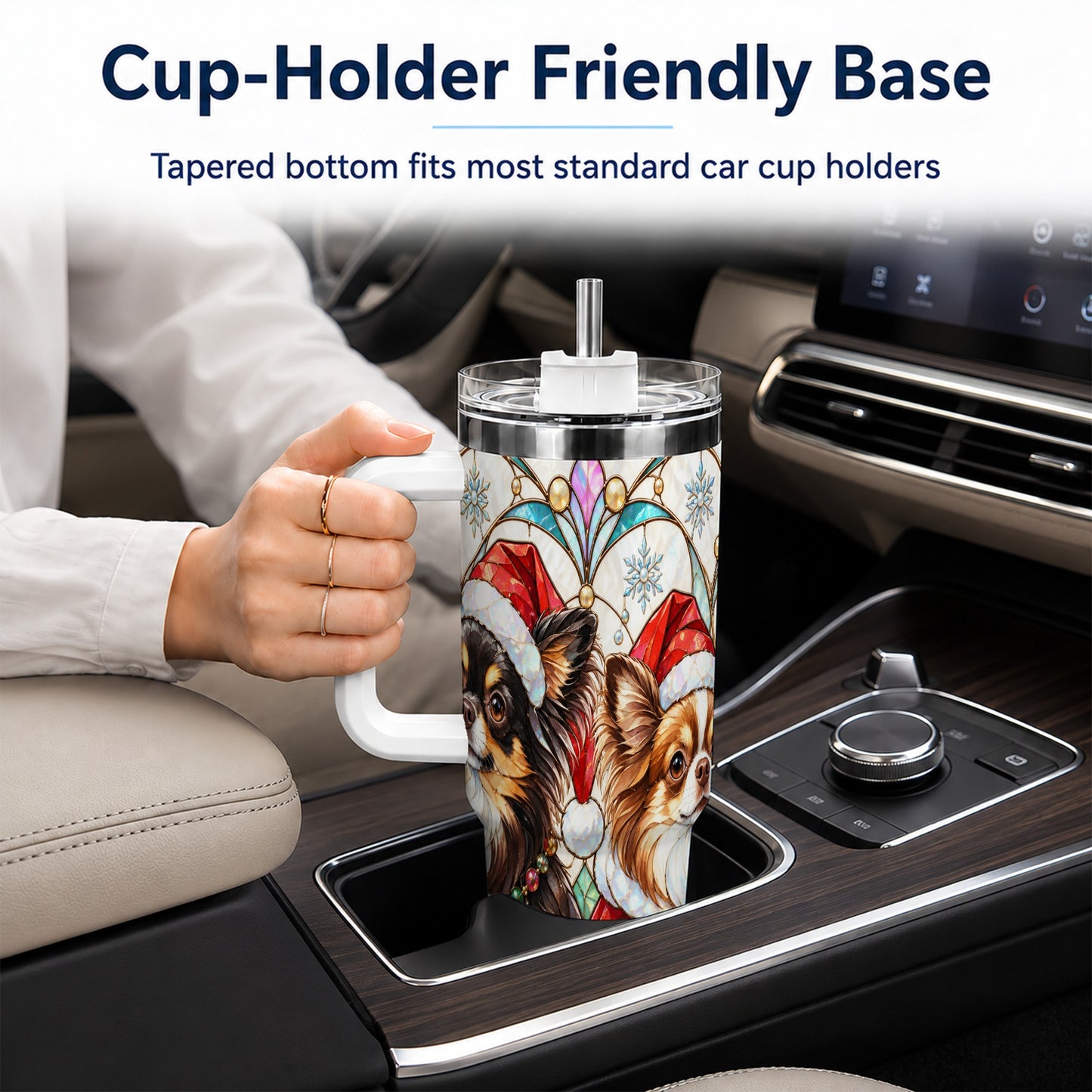 #pl[40oz|White] Christmas Chihuahua 40oz Tumbler, Art Nouveau Stainless Steel Travel Cup