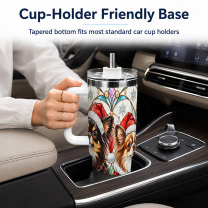 #pl[40oz|White] Christmas Chihuahua 40oz Tumbler, Art Nouveau Stainless Steel Travel Cup