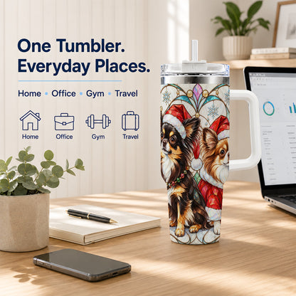 #pl[40oz|White] Christmas Chihuahua 40oz Tumbler, Art Nouveau Stainless Steel Travel Cup