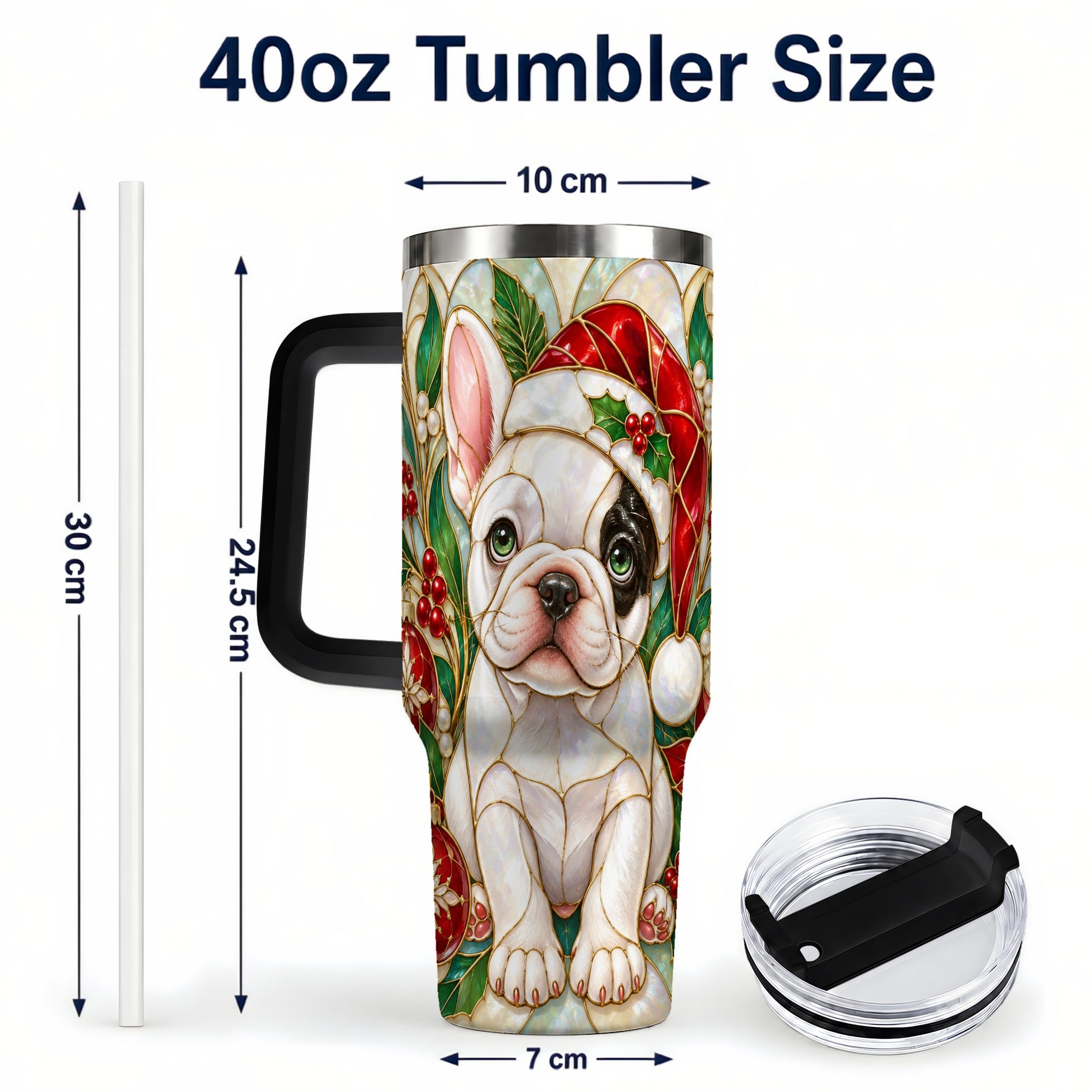 #pl[40oz|Black] Christmas French Bulldog 40oz Tumbler with Handle, Holiday Travel Cup