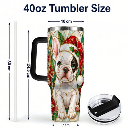 #pl[40oz|Black] Christmas French Bulldog 40oz Tumbler with Handle, Holiday Travel Cup