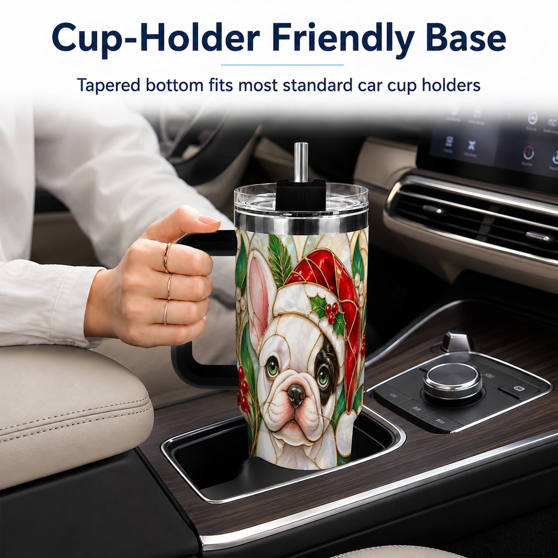 #pl[40oz|Black] Christmas French Bulldog 40oz Tumbler with Handle, Holiday Travel Cup