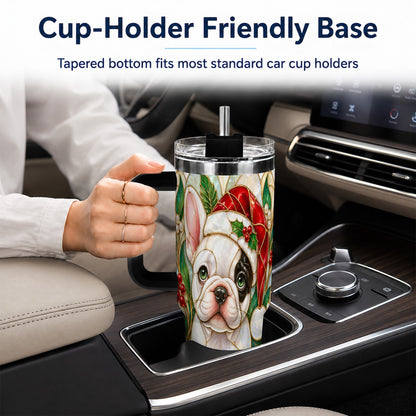 #pl[40oz|Black] Christmas French Bulldog 40oz Tumbler with Handle, Holiday Travel Cup