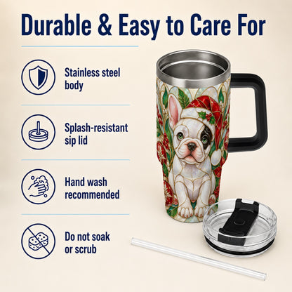 #pl[40oz|Black] Christmas French Bulldog 40oz Tumbler with Handle, Holiday Travel Cup